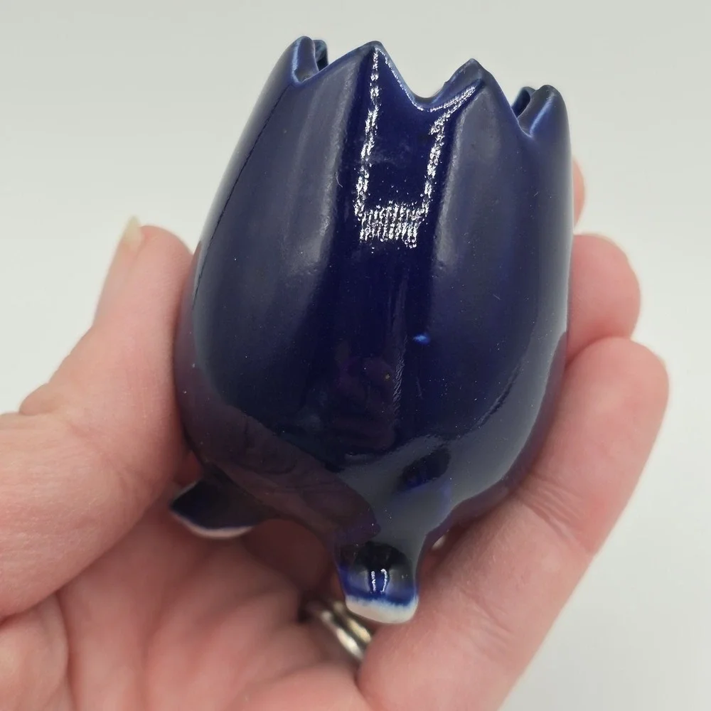 Cobalt Blue Oriental Tripod Toothpicks Holder Bud Vase Peacock Motif‎ 2.5